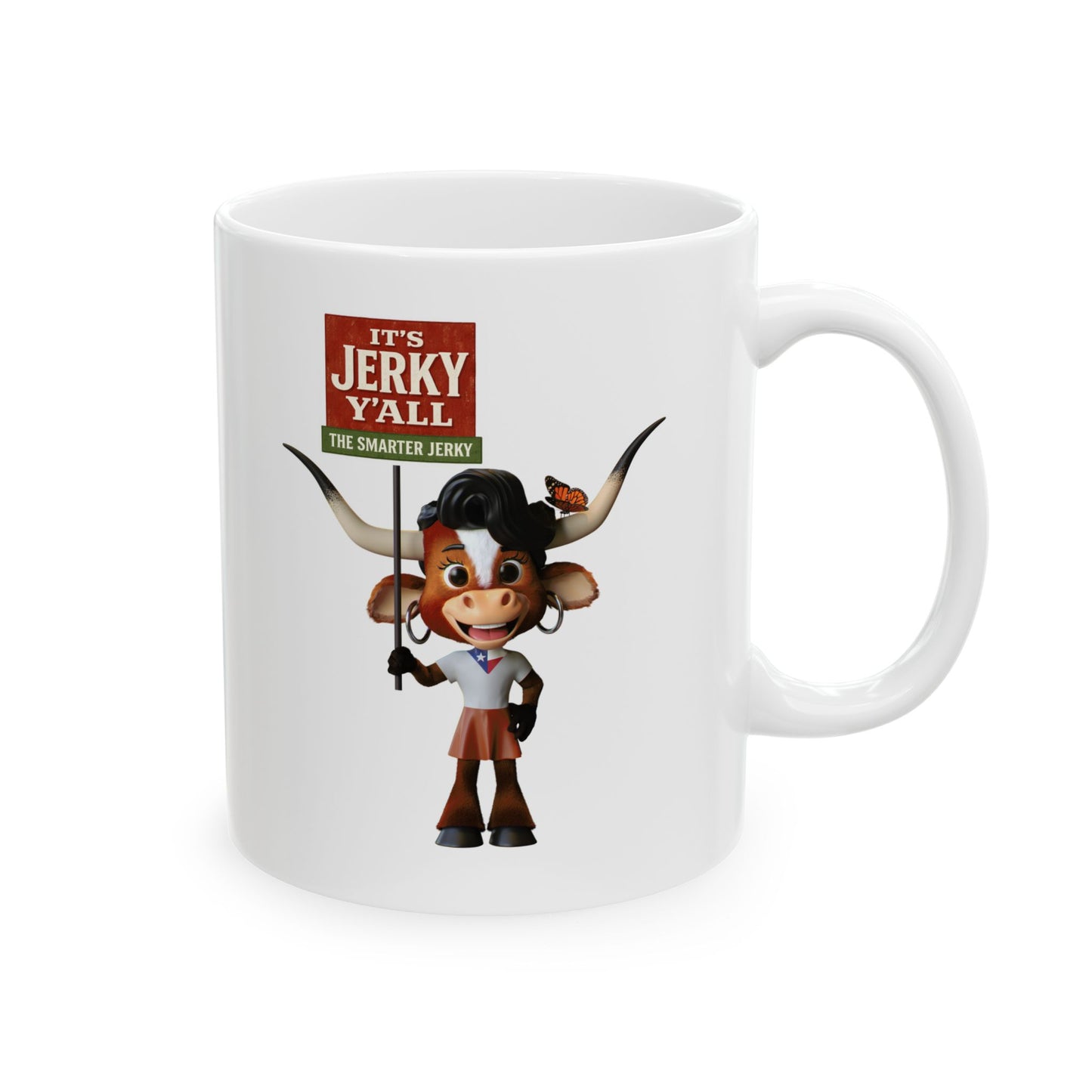 It's Jerky Y'all Longhorn Cowgirl Ceramic Mug — Funny Texas Beef Jerky Gift (11oz or 15oz)