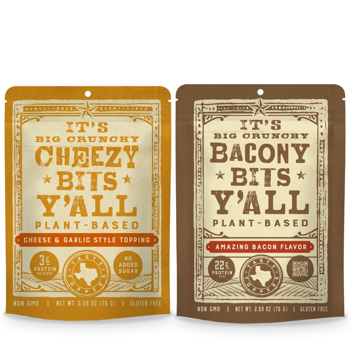Tasty Toppers 2 pack includes Big Crunchy Cheezy Bits & Big Crunchy Bacony Bits