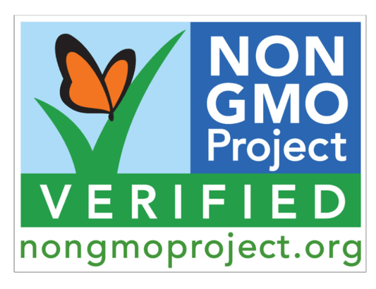 Non-GMO Project Verified logo from nongmoproject.org displayed on All Y’alls Foods products, confirming their commitment to non-GMO plant-based snacks.