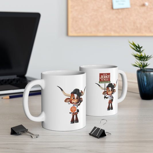 It's Jerky Y'all Longhorn Cowgirl Ceramic Mug — Funny Texas Beef Jerky Gift (11oz or 15oz)