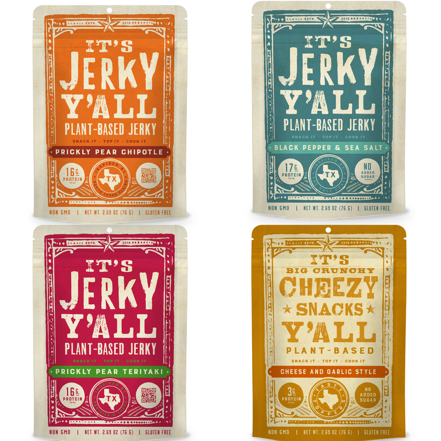 4-Pack - Three Flavors of our Jerky & our Cheezy Bits