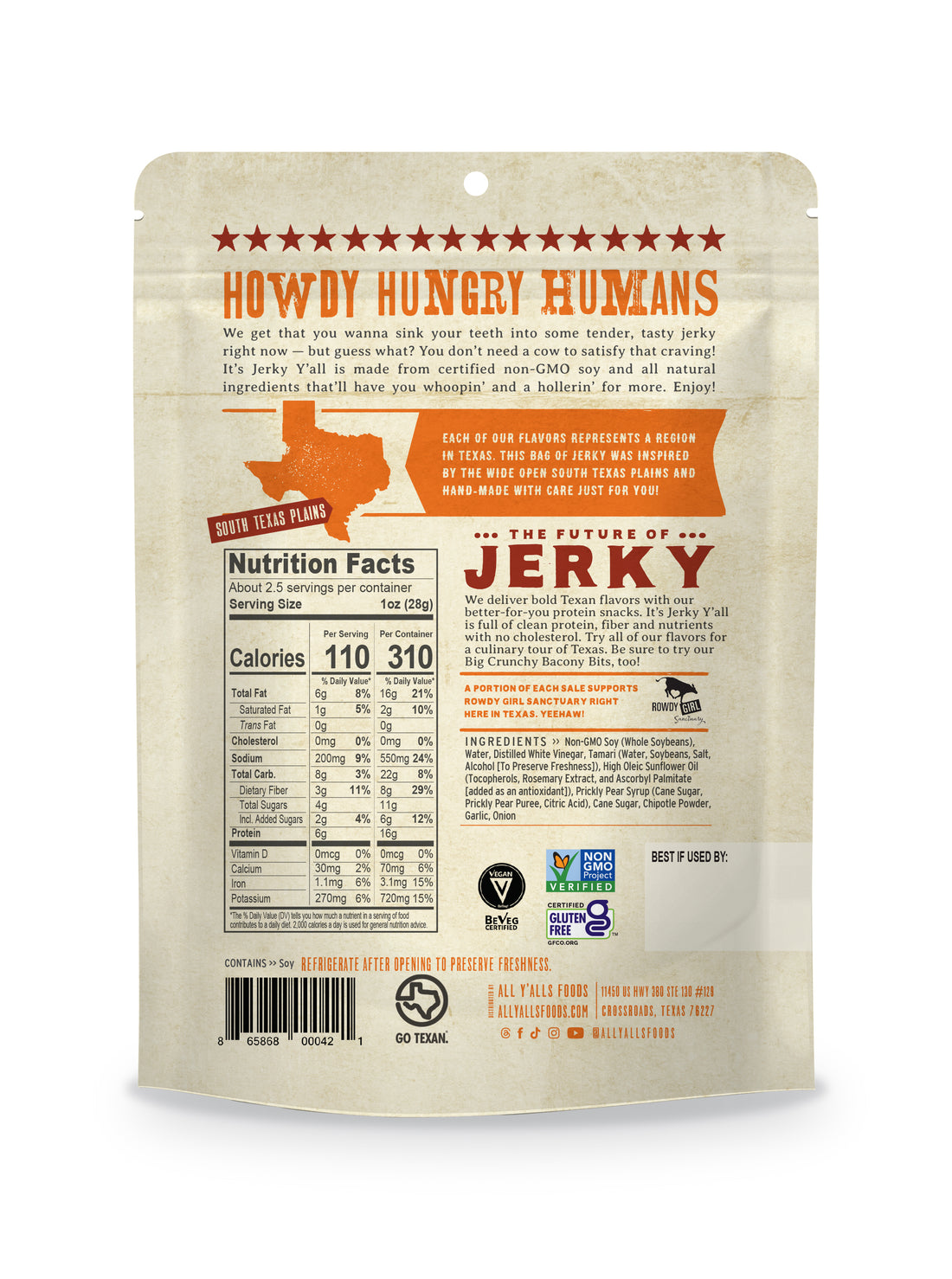 Ingredient list for Sweet & Spicy Jerky 2-Pack | Plant Protein, The Smarter Jerky