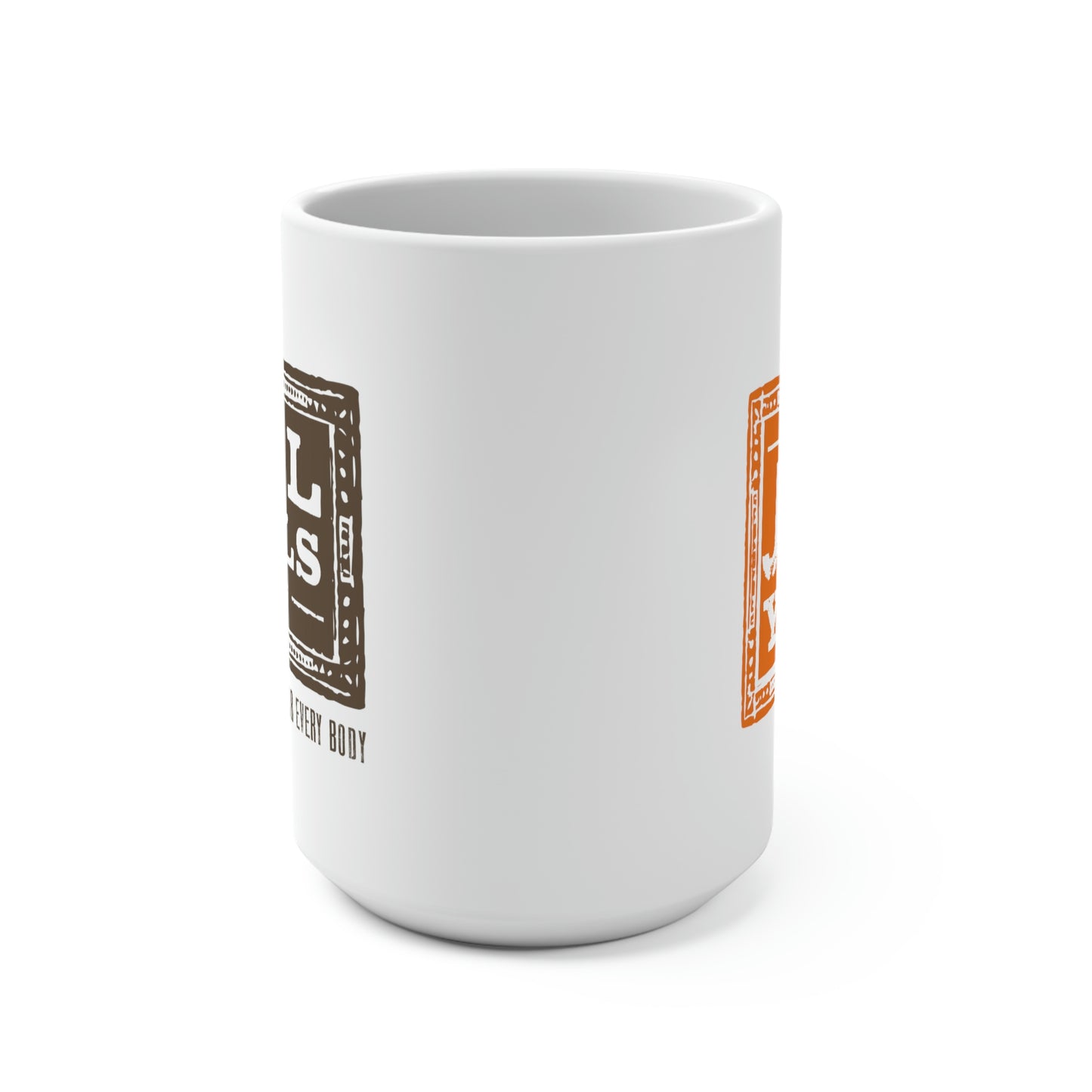 White ceramic coffee mug featuring a bold orange design with the phrase 'It's Jerky Y'All,' perfect for enjoying hot beverages in style.