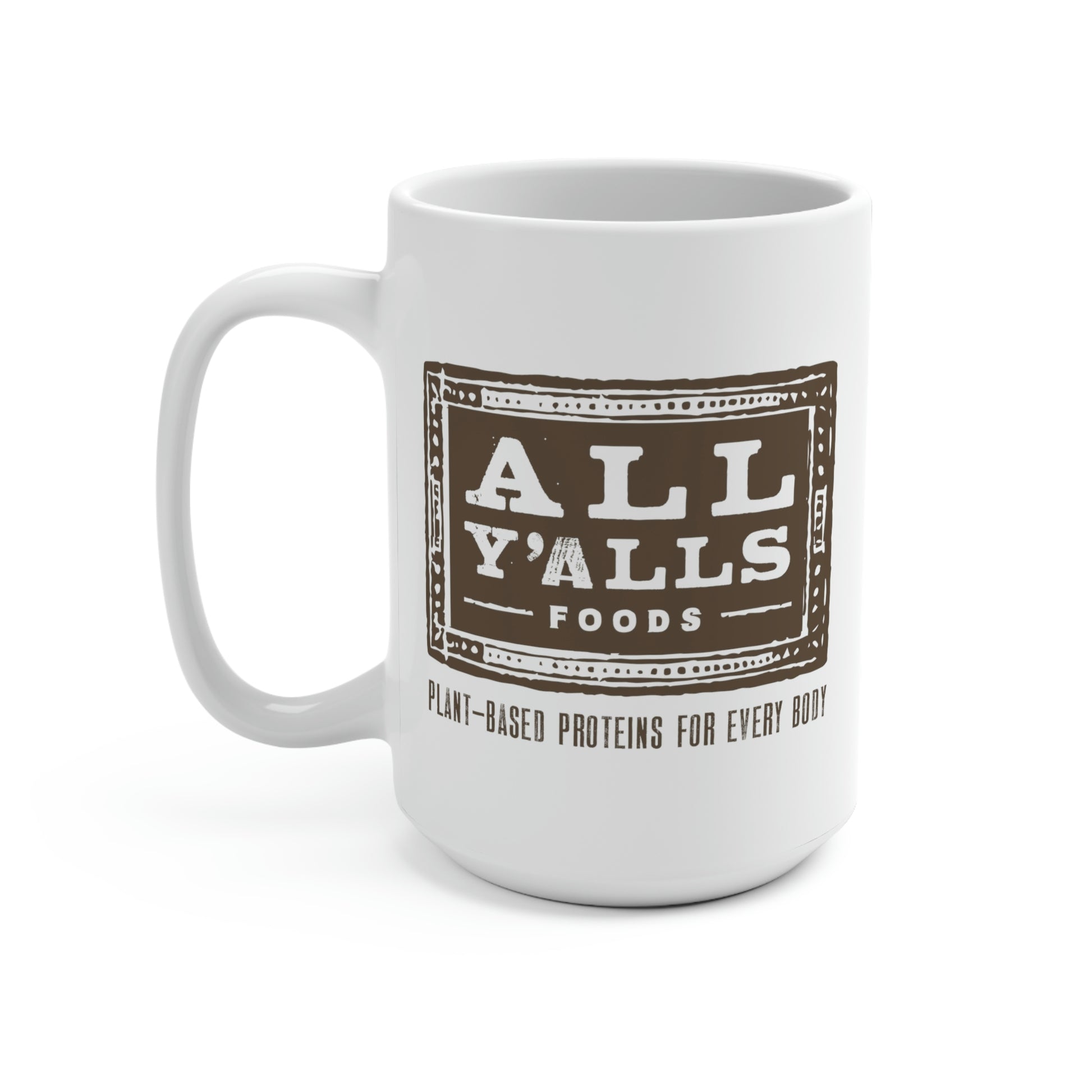 White ceramic coffee mug featuring a bold orange design with the phrase 'It's Jerky Y'All,' perfect for enjoying hot beverages in style.