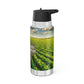 All Y'alls Foods branded stainless steel gator tumbler featuring a vibrant farm scene and 'Plant-Based Proteins for Every Body' slogan, ideal for keeping beverages hot or cold on the go.